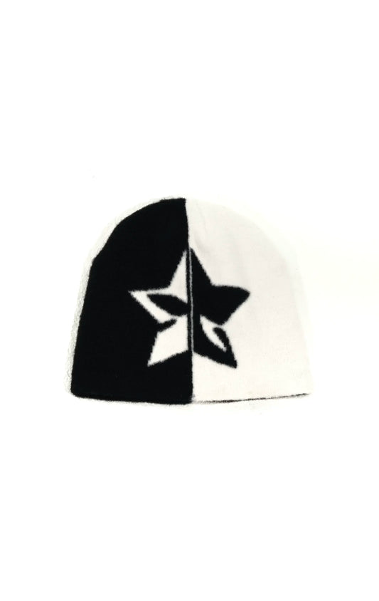 Split Black and White Star Faux Mohair Beanie product shot