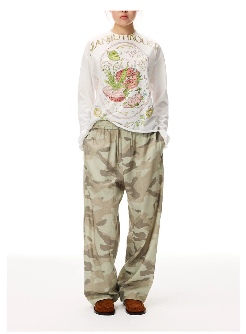 Camouflage Print Straight Leg Pants