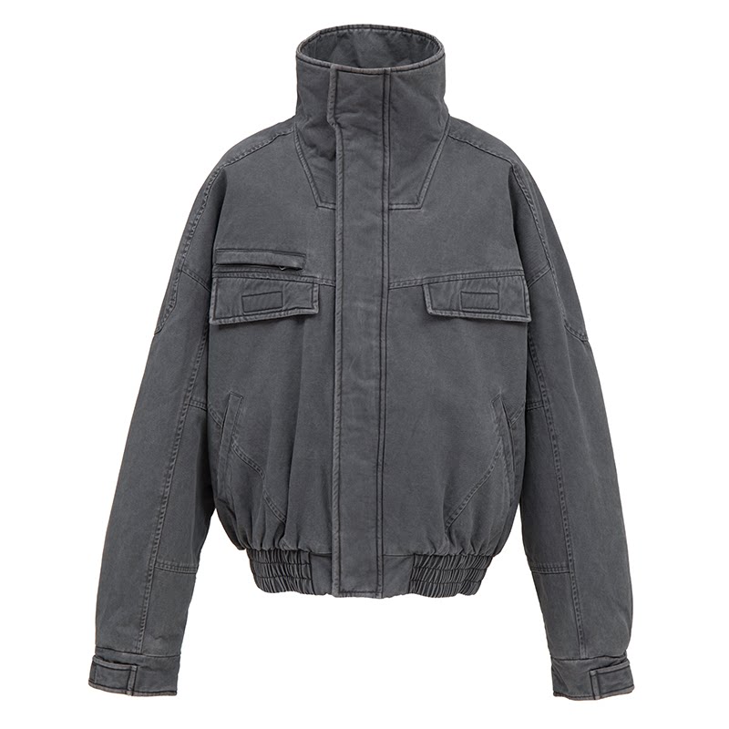 VLABMADE Distressed Faux-Fur Lined High-Collar Jacket