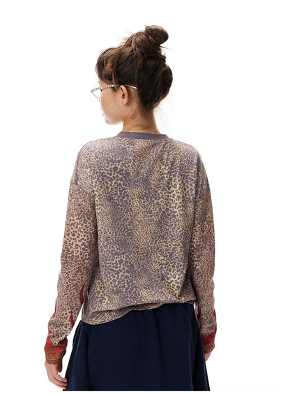 Leopard Print Knit Long Sleeve Top