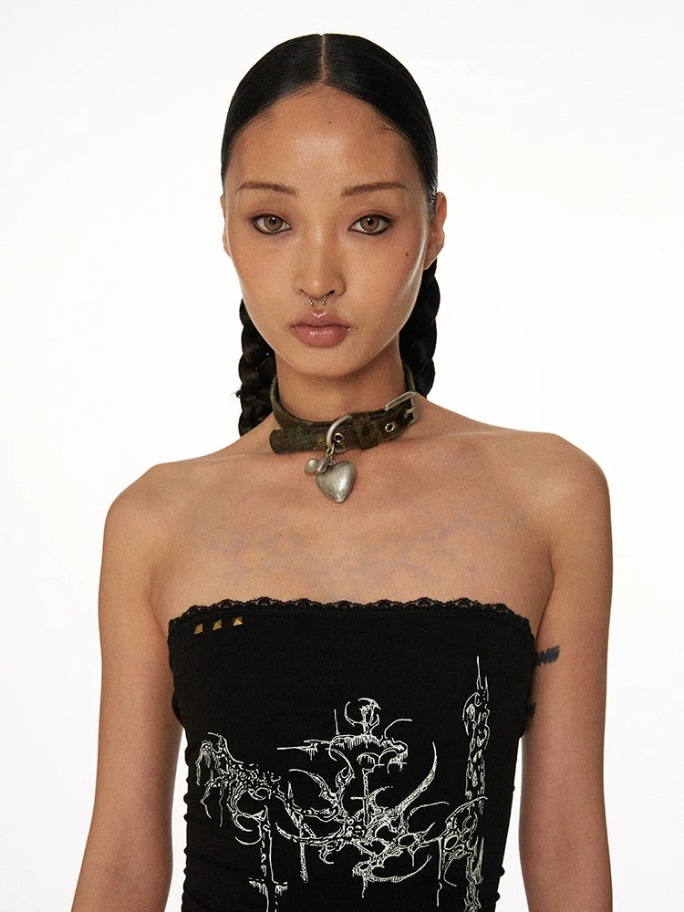 Leopard Print Heart Pendant Choker worn view