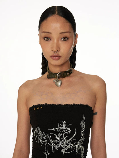 Leopard Print Heart Pendant Choker worn view