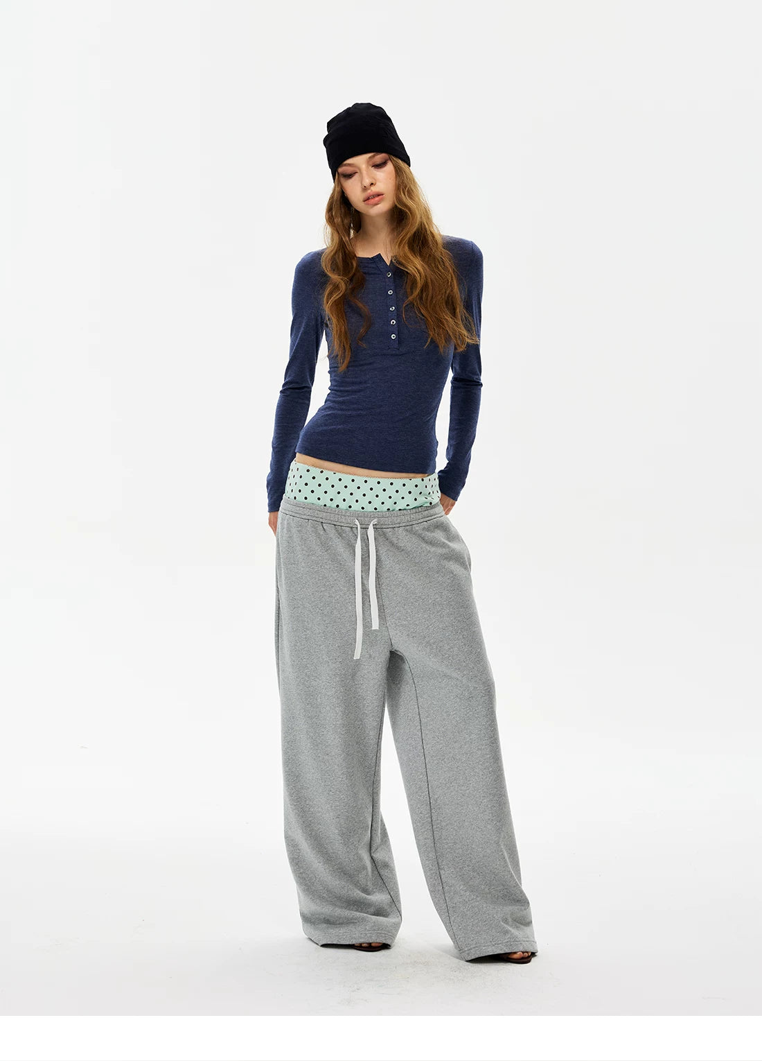 Polka Dot Waist Wide-Leg Sweatpants product photo