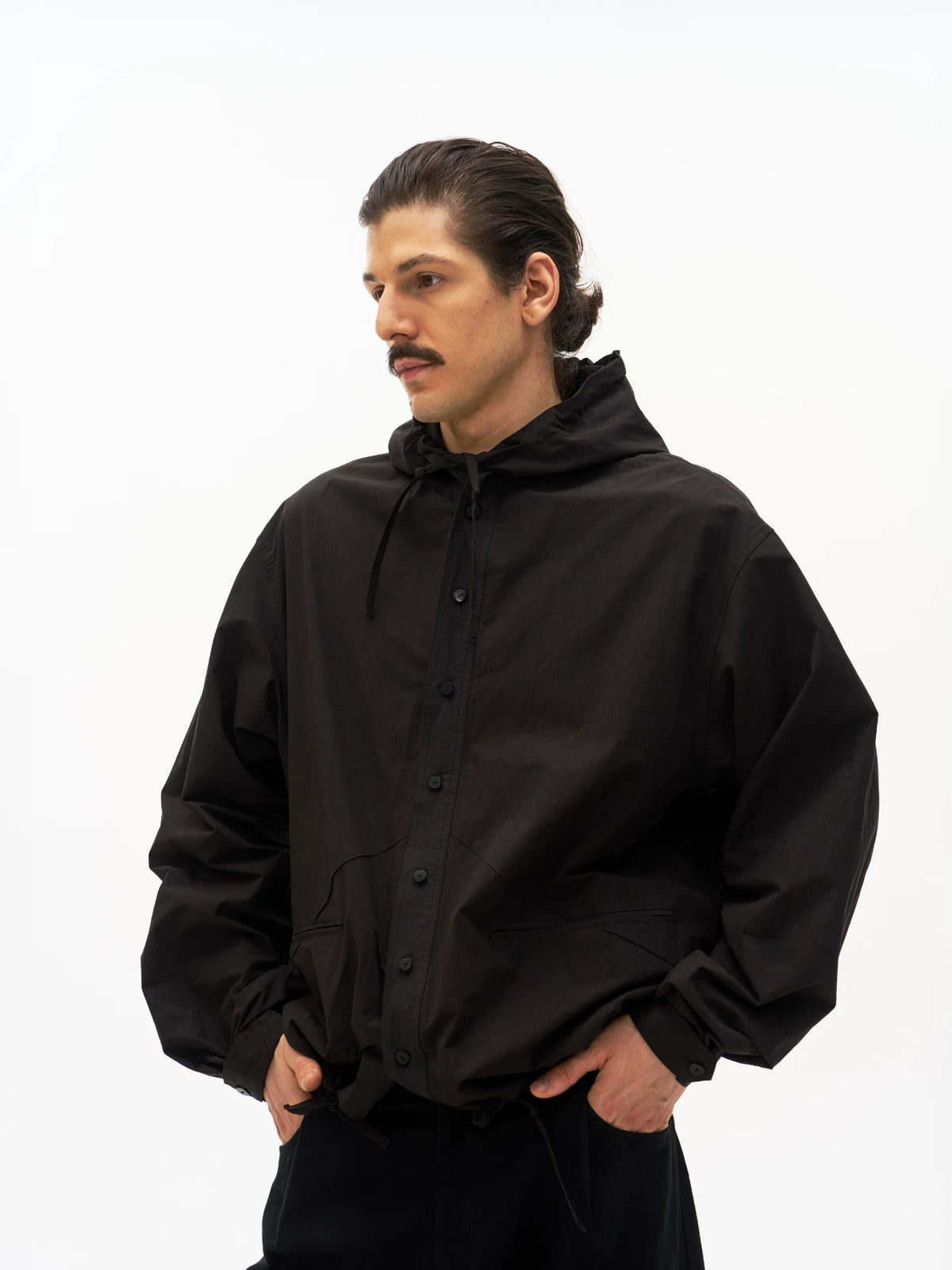 Hooded Drawstring Shirt Jacket product view