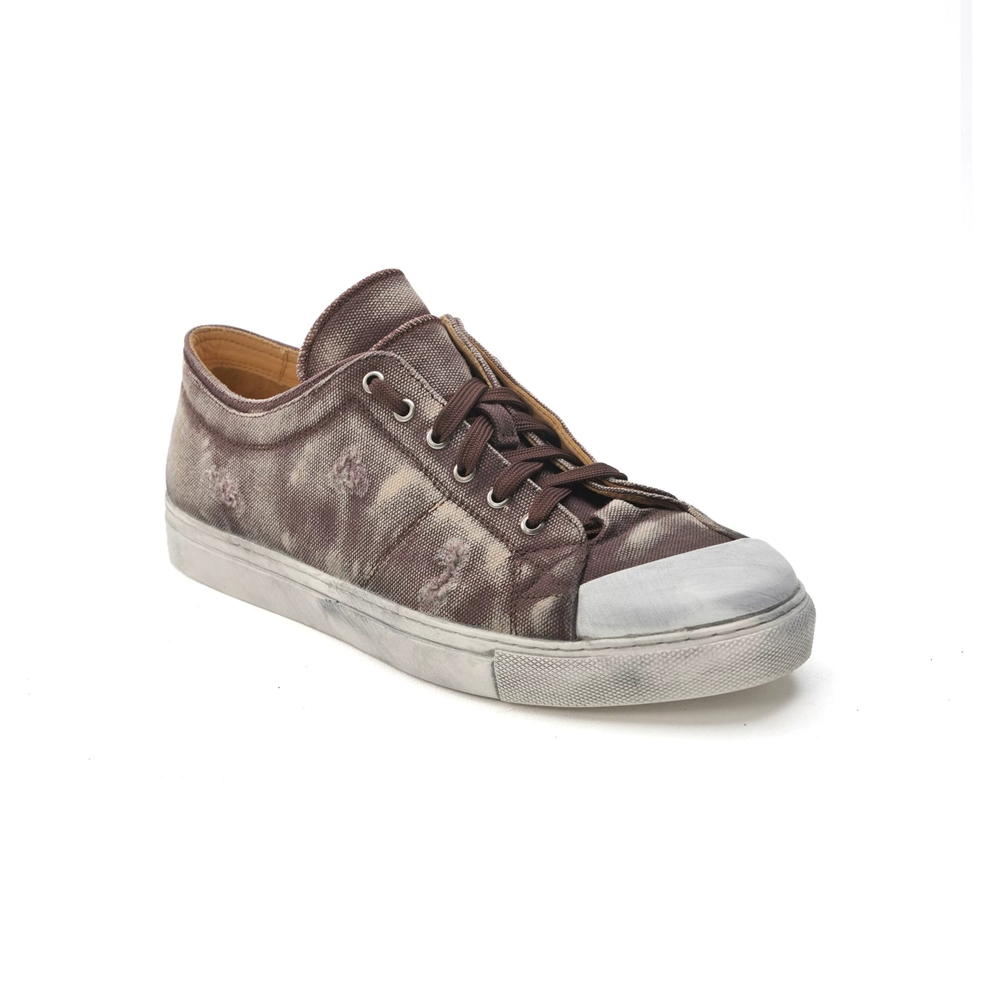 Distressed Washed Double-Tongue Platform Canvas Sneakers