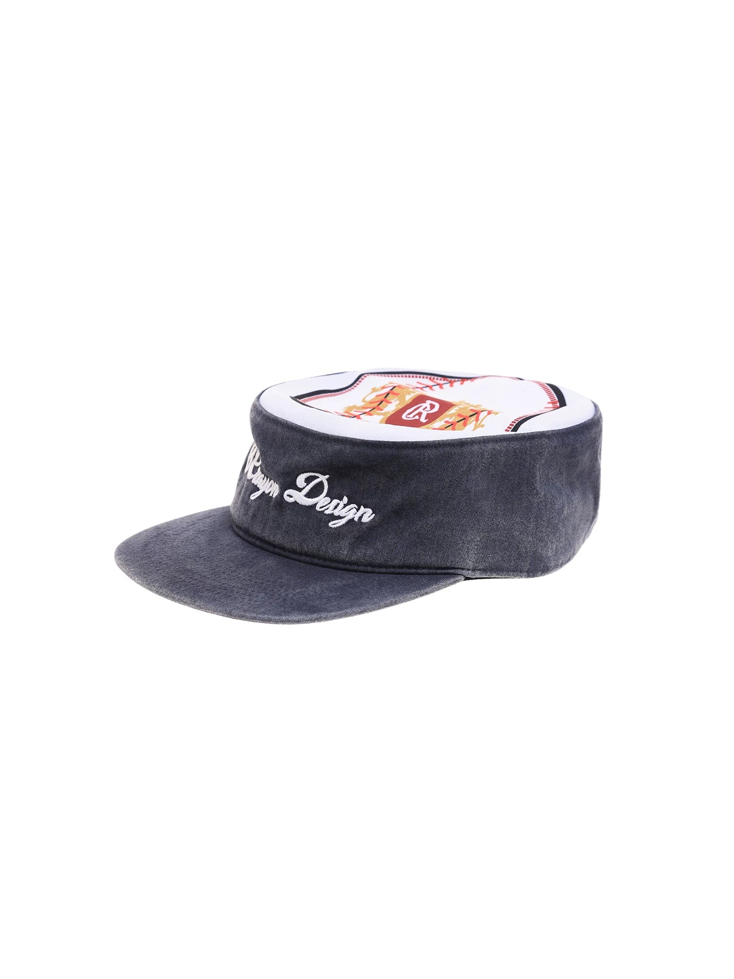 Washed Navy Embroidered Patchwork Flat Brim Baseball Cap