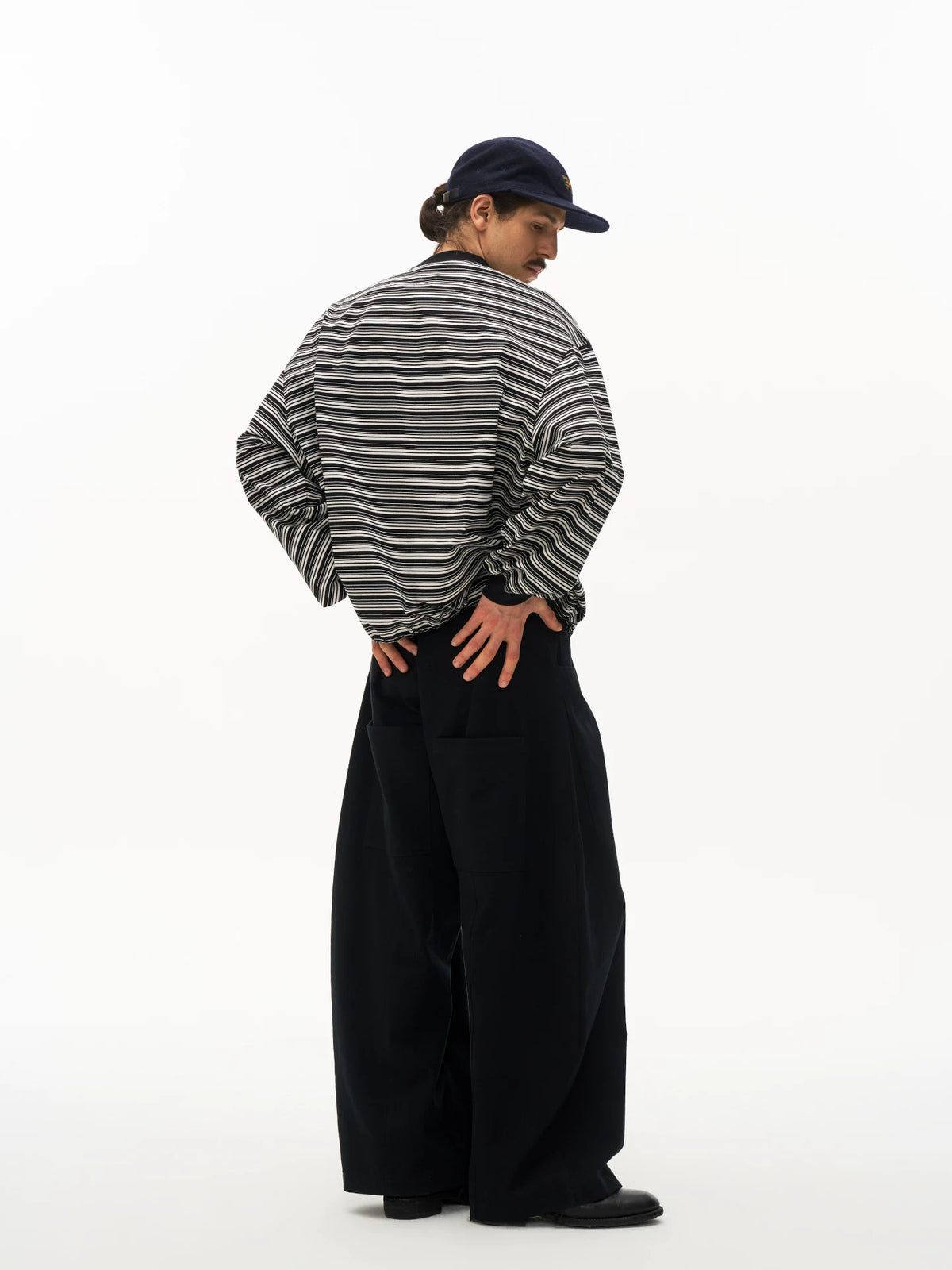 Striped Drawstring Long Sleeve Tee in striped product photo