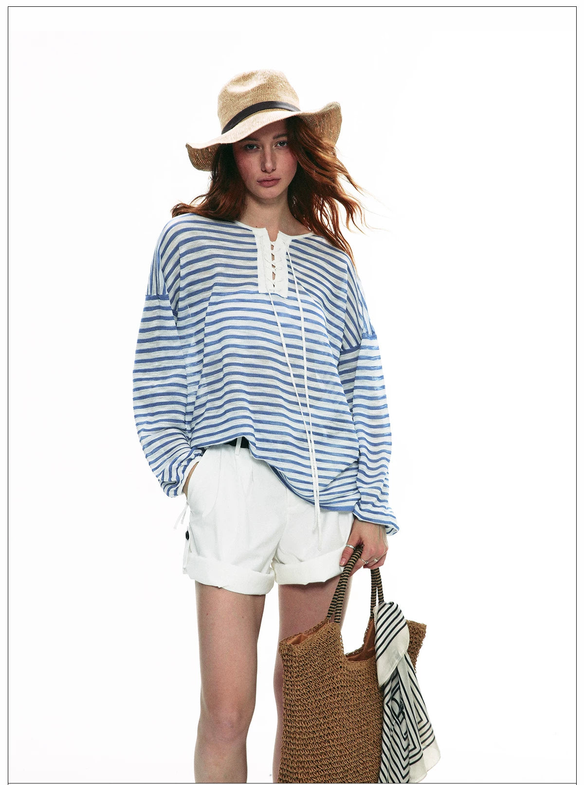 Striped V Neck Knit Top