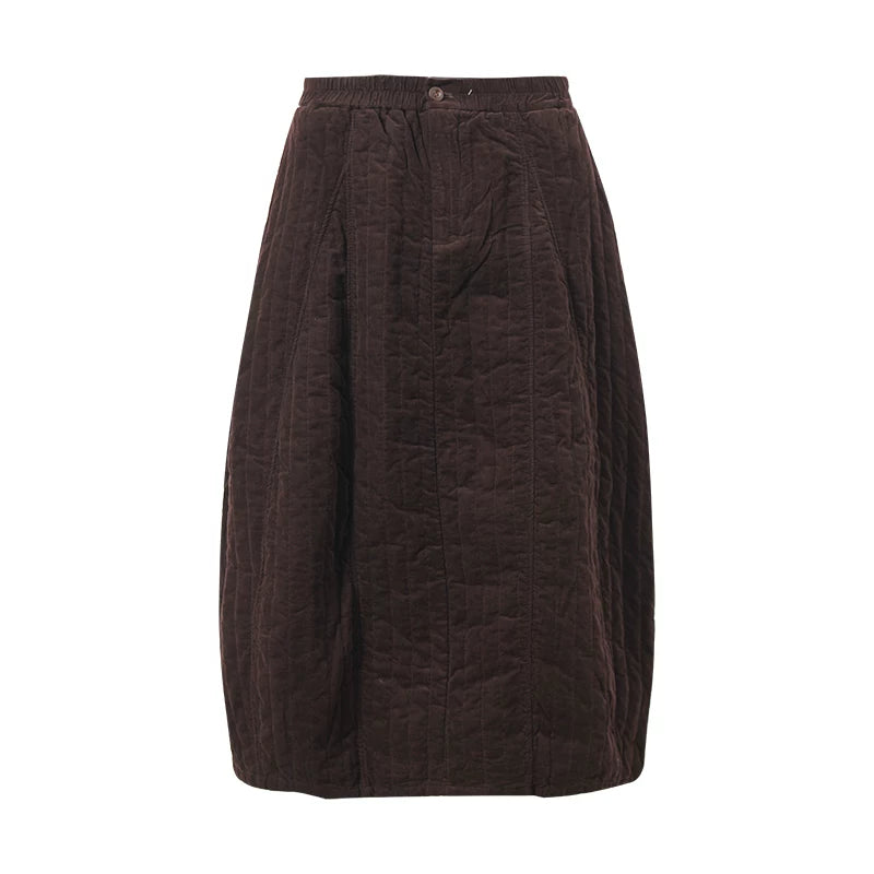 Cream Quilted A-Line Midi Skirt