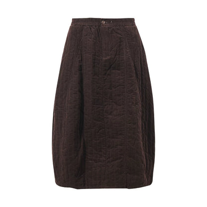 Cream Quilted A-Line Midi Skirt