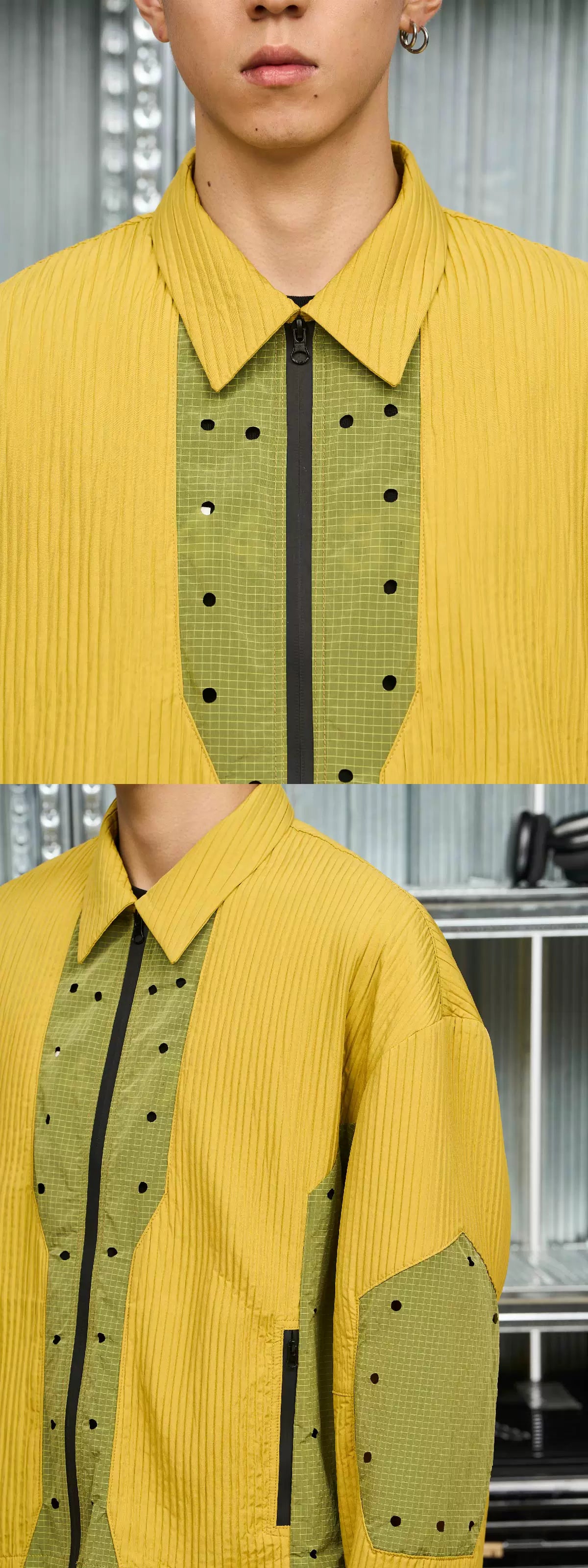 7440 37 1 Two-Tone Textured Collared Jacket
