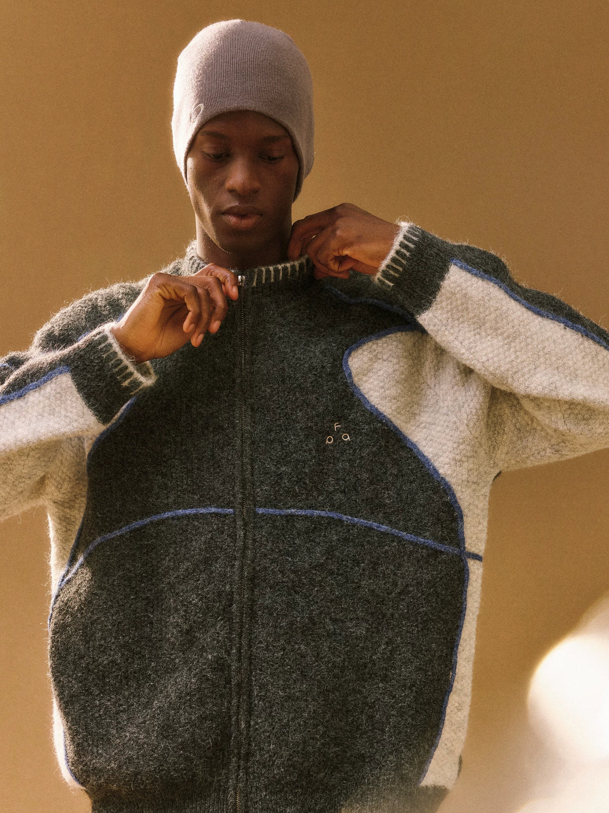 FPA Piqué Contrast Stand-Collar Zip Cardigan