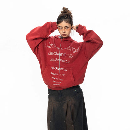 Washed Letter Print Hoodie