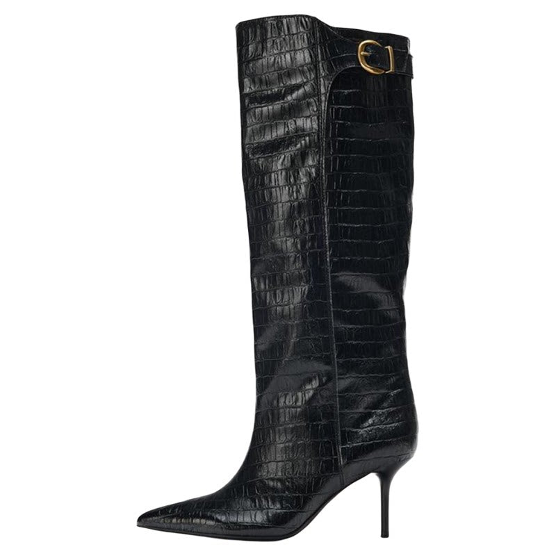 Women's Pointed Toe Buckle Knee-High Boots