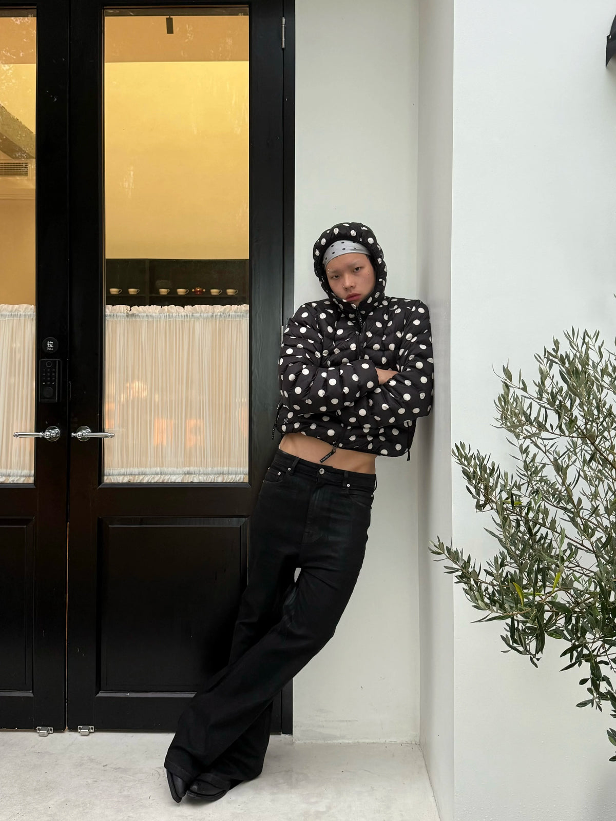 Polka Dot Down Jacket in black
