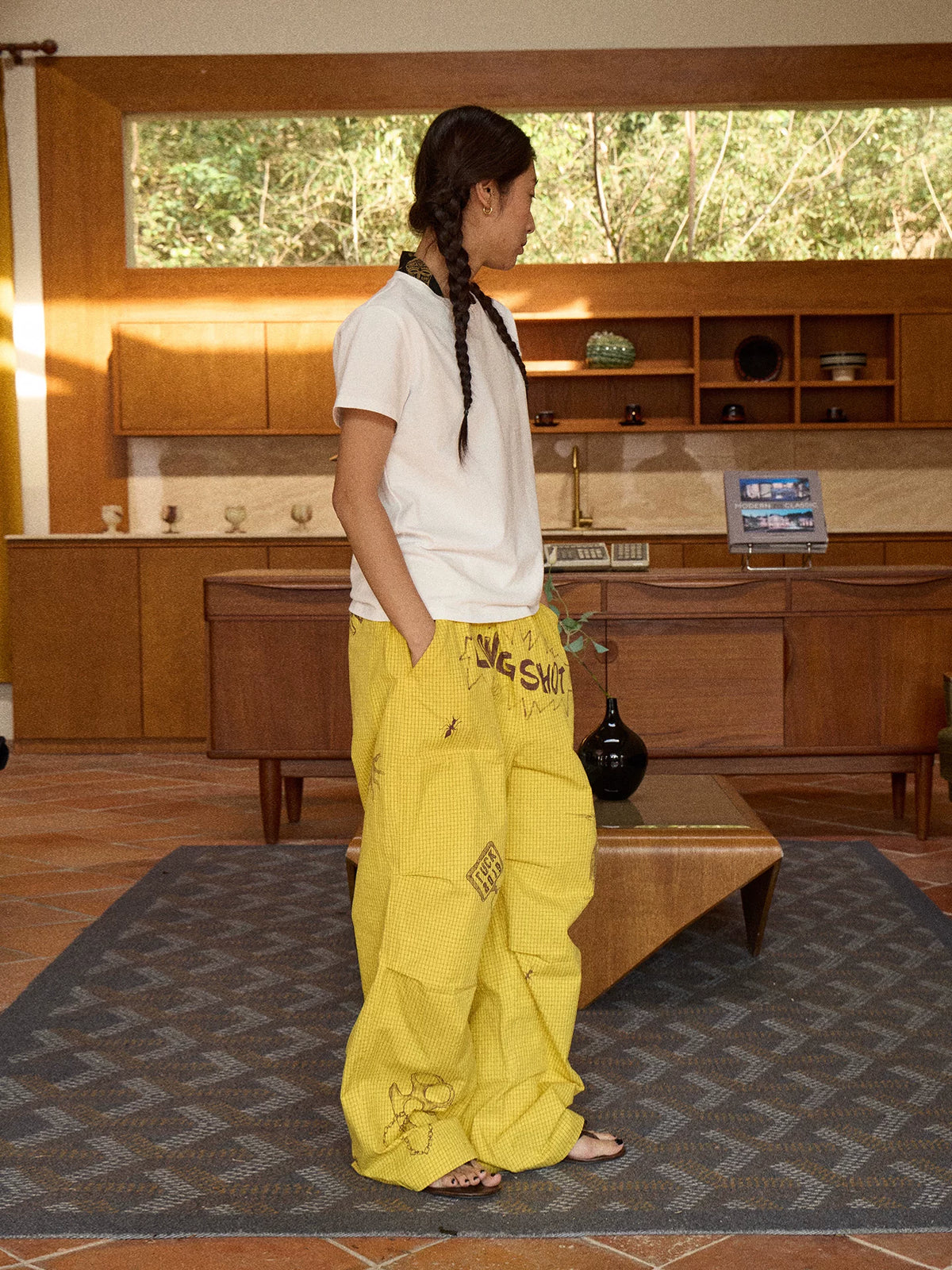 Hand-Drawn Print Wide-Leg Cargo Pants product photo