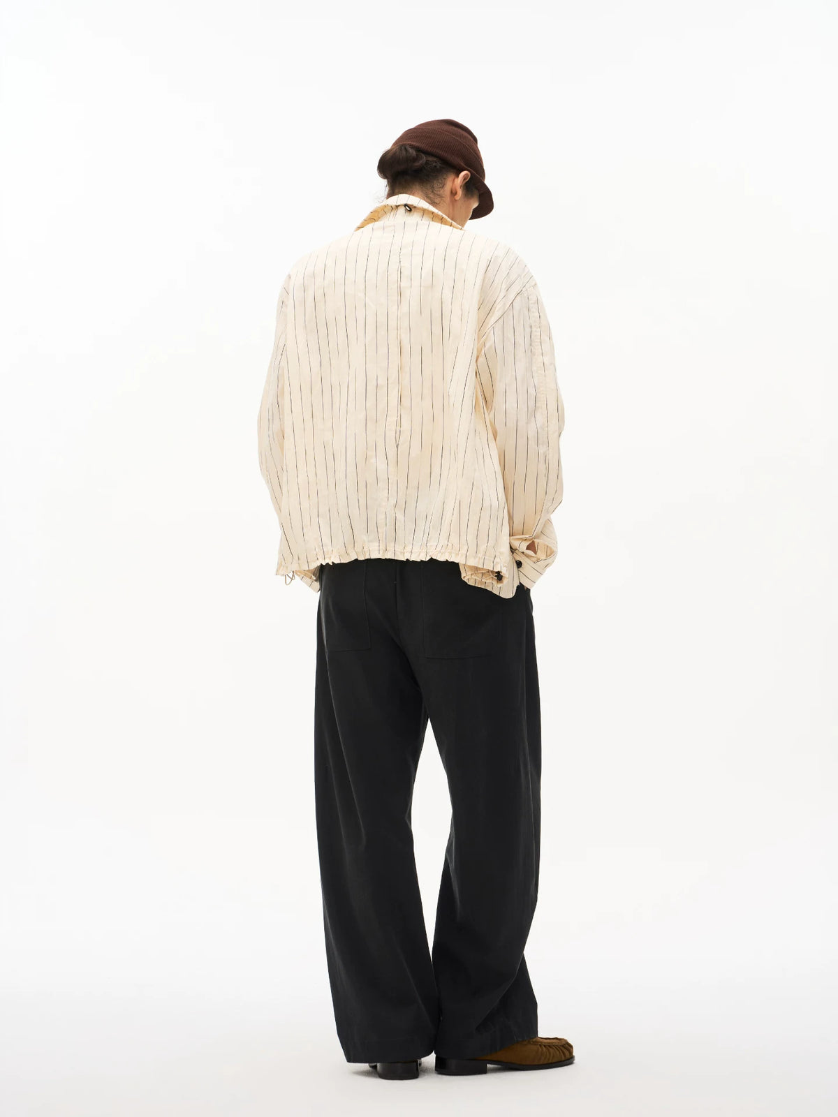 Textured Check Stand Collar Jacket in black