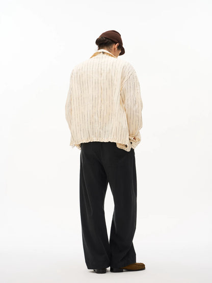 Textured Check Stand Collar Jacket in black
