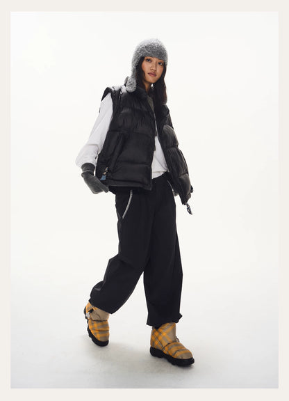 Quilted Stand Collar Puffer Vest black front view