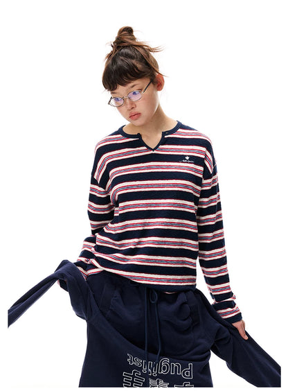 Striped V-Neck Knit Sweater