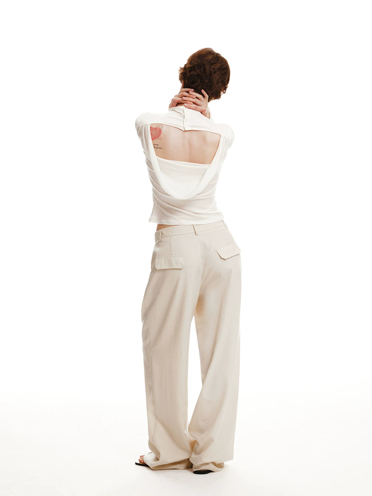 Open-Back Cowl Neck Lyocell-Wool Top