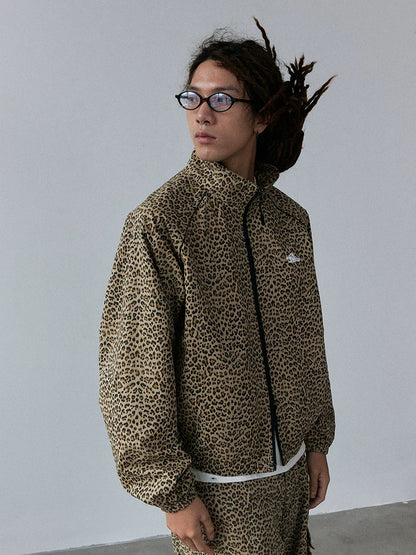 Leopard Print Stand Collar Jacket