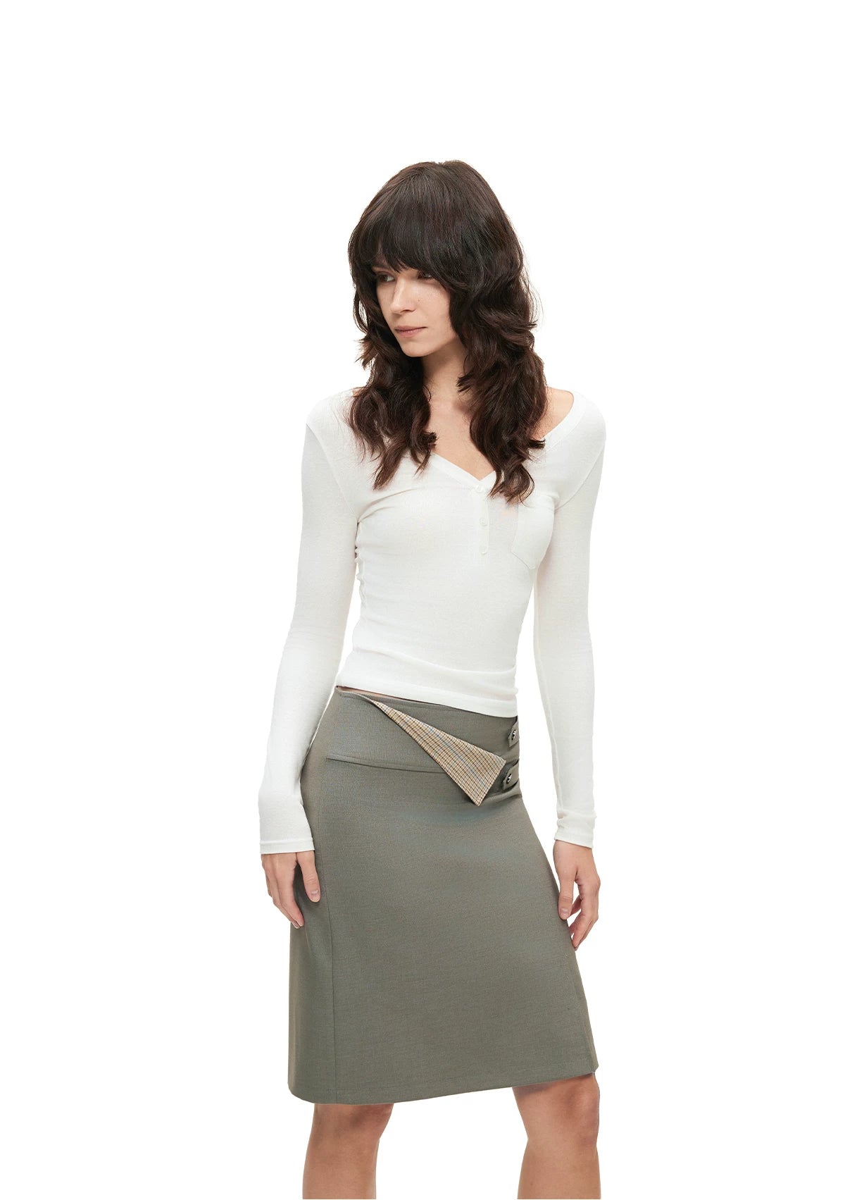 Textured Slit Pencil Skirt