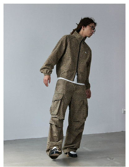 Leopard Print Stand Collar Jacket