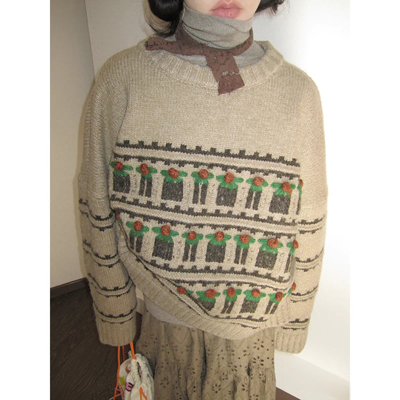 Fair Isle Striped Crew-Neck Sweater