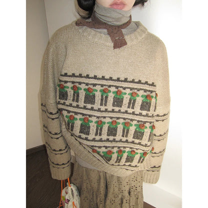 Fair Isle Striped Crew-Neck Sweater