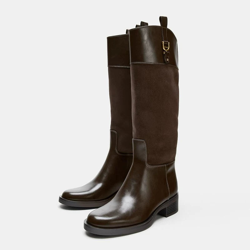 Women's Round Toe Block Heel Knee-High Boots