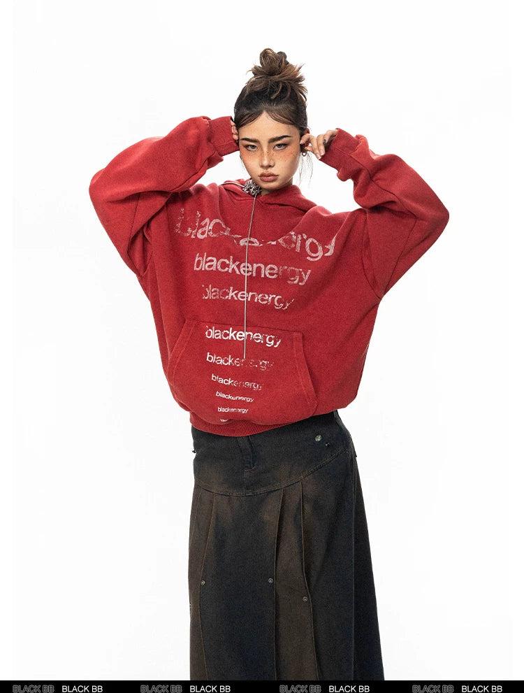 Washed Letter Print Hoodie