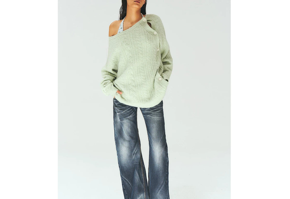 Mint Wool Blend Cable Knit Sweater product photo