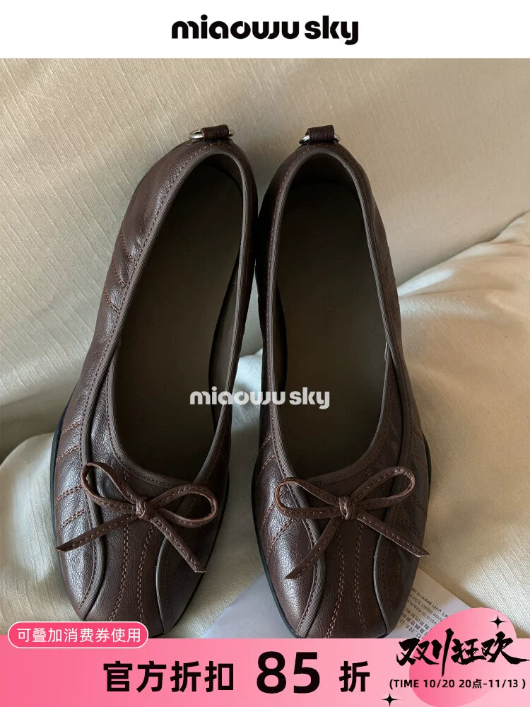 Leather Bow Ballet Flats