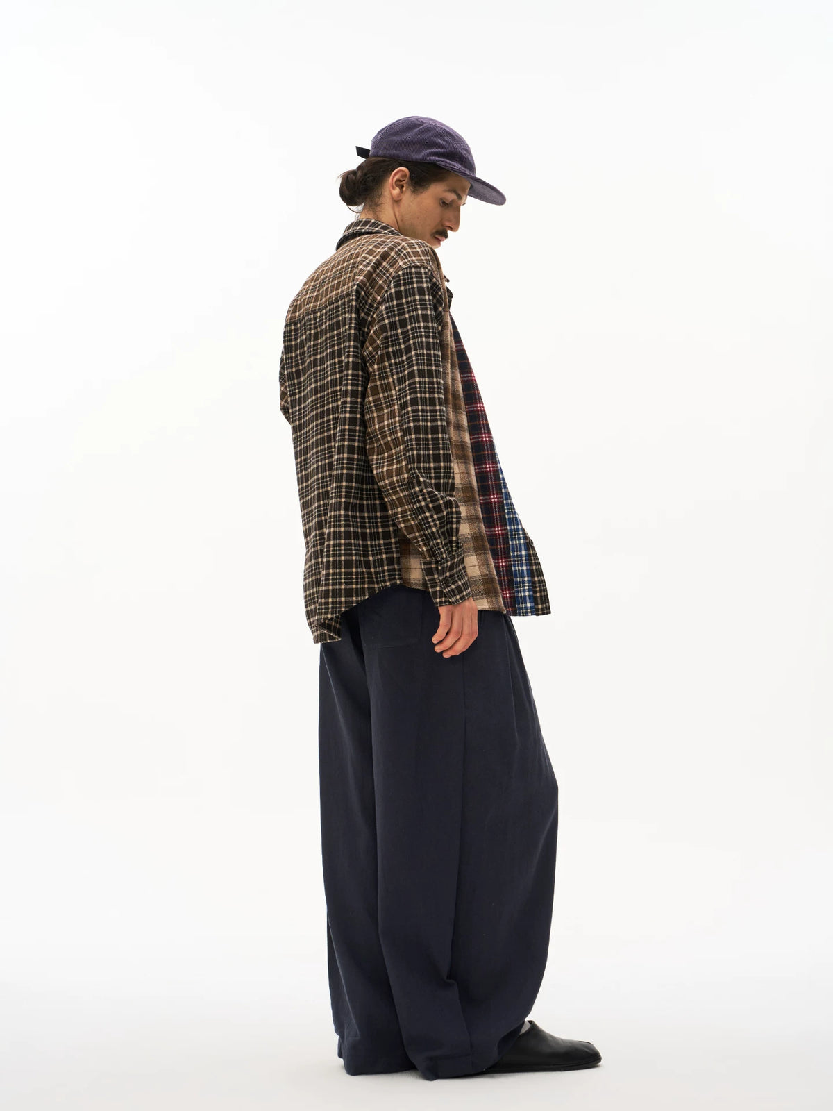 Patchwork Plaid Button Shirt model view