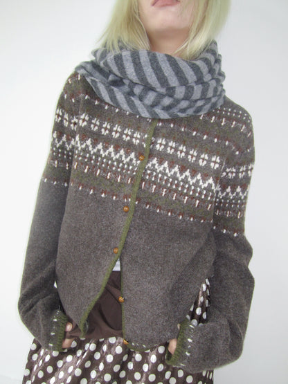 Coffee Diamond Knit Cardigan