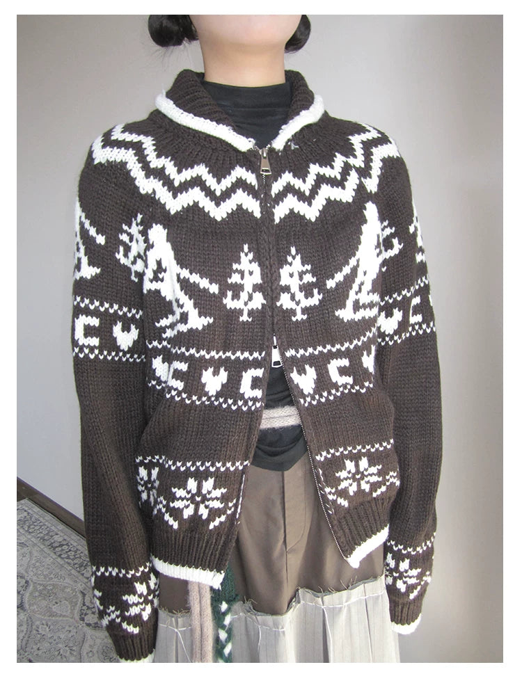 Fair-Isle-Strickpullover mit Baum-Motiv