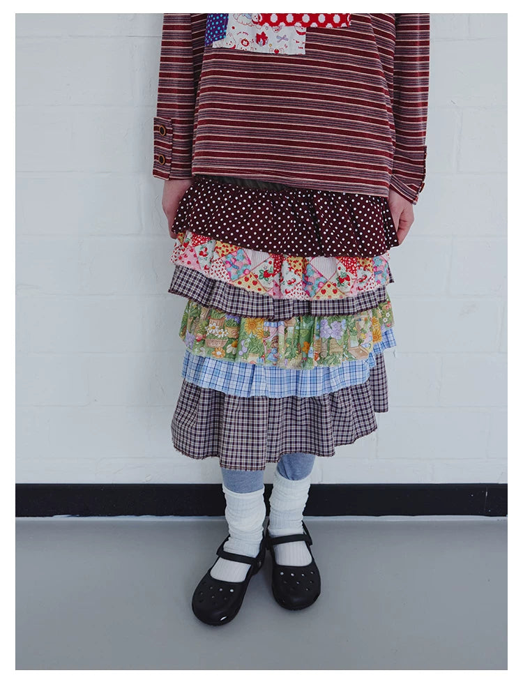 Colorblock Tiered Midi Skirt