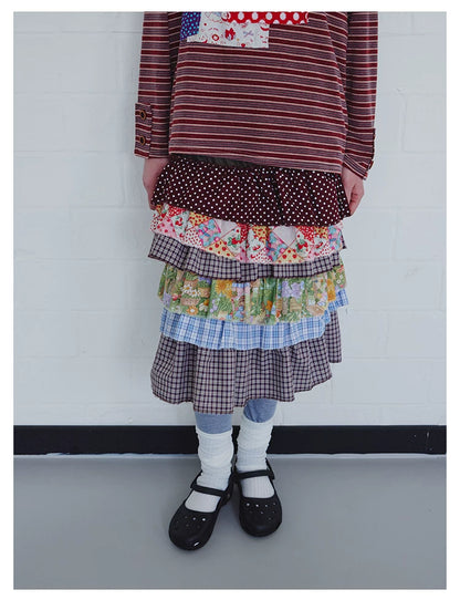 Colorblock Tiered Midi Skirt