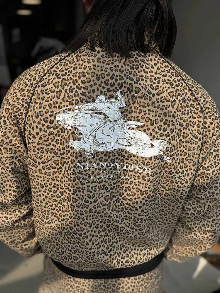 Leopard Print Stand Collar Jacket