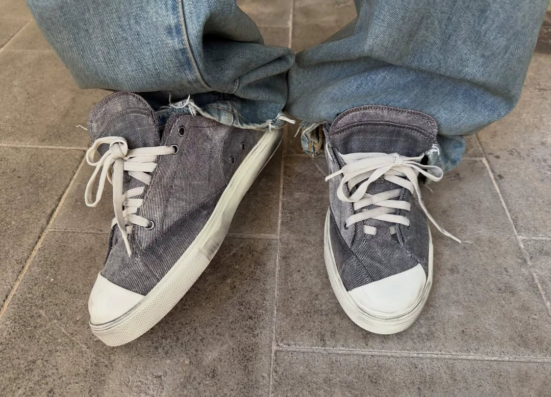 VOWPROGRESS Heavy-Washed Sculpted-Toe Vulcanized Sneakers