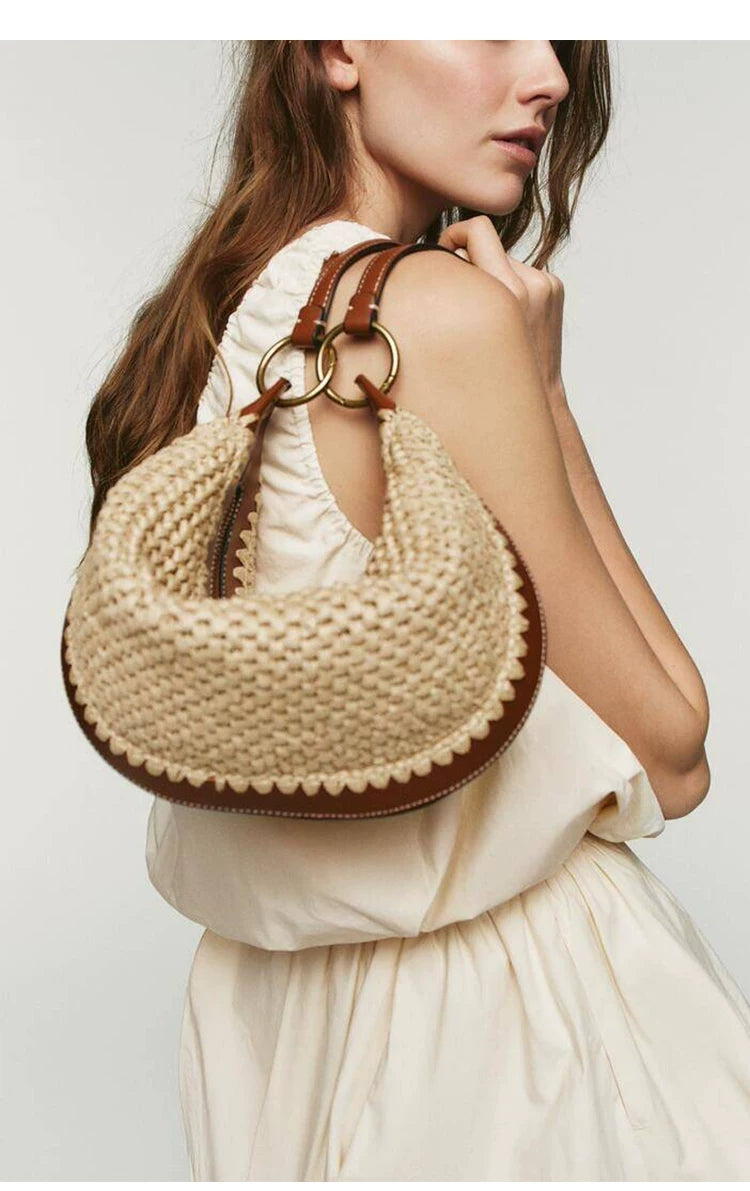Woven Crescent Tote Bag detail 5