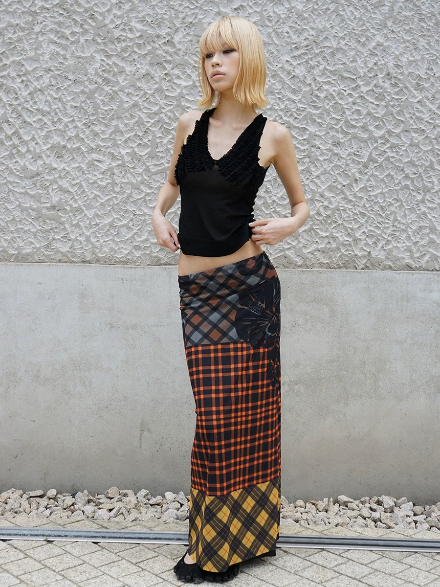 TropicEye Plaid Mesh Sleeveless Long Dress
