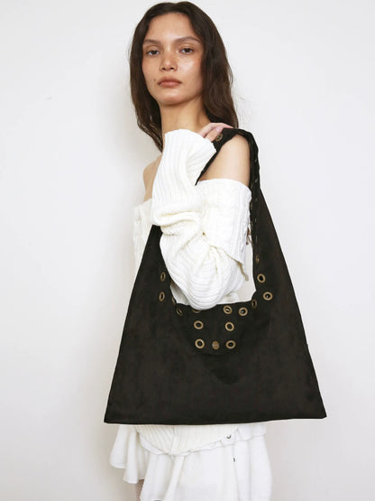 Grommet Suede-Look Shoulder Tote Bag product photo