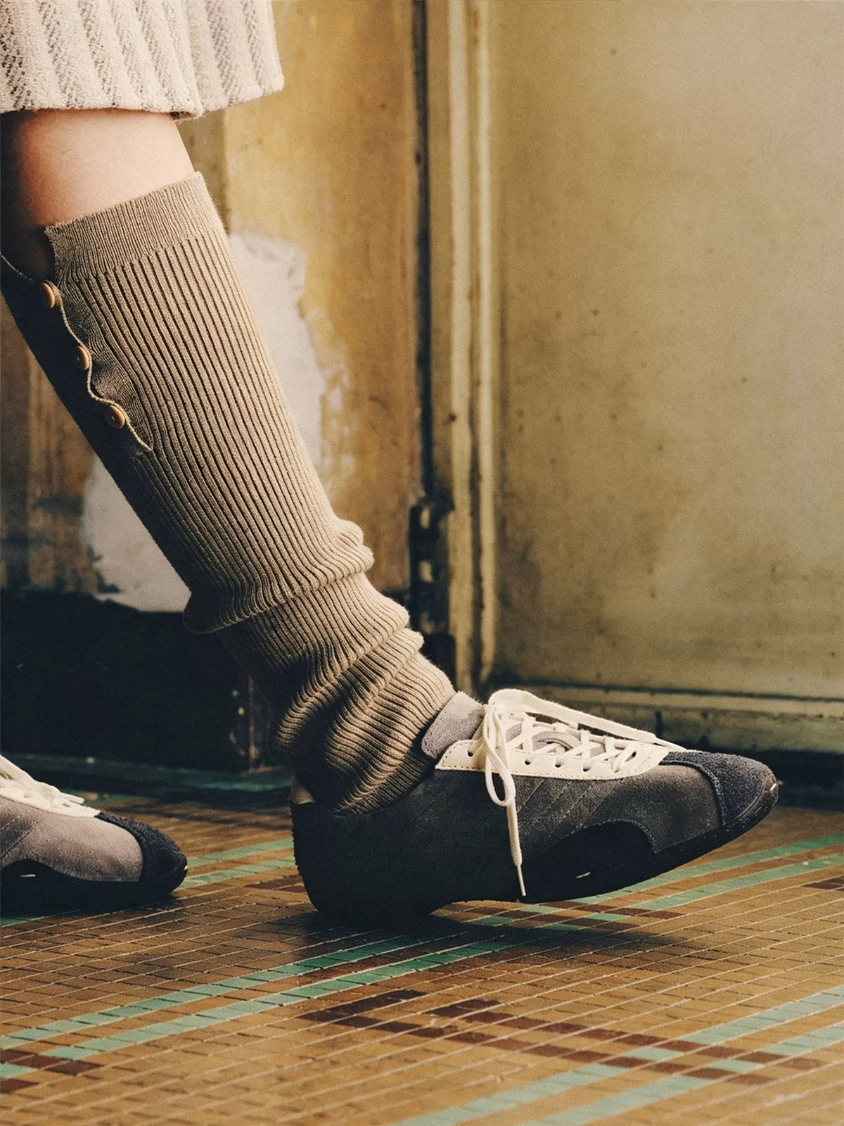 Grey Moss Mismatched Ballet Trainer Sneakers