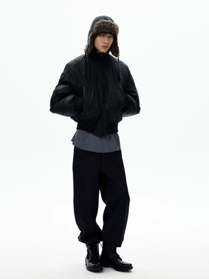 Black relaxed bomber jacket, front view