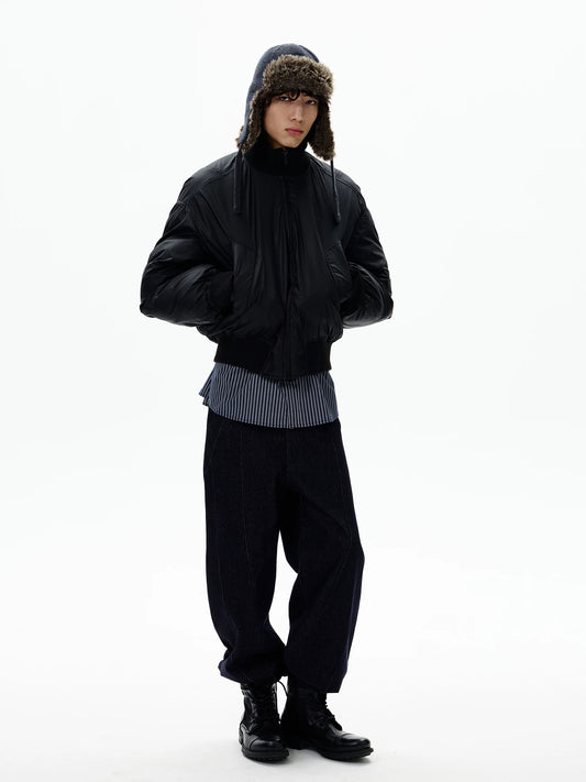 Black relaxed bomber jacket, front view