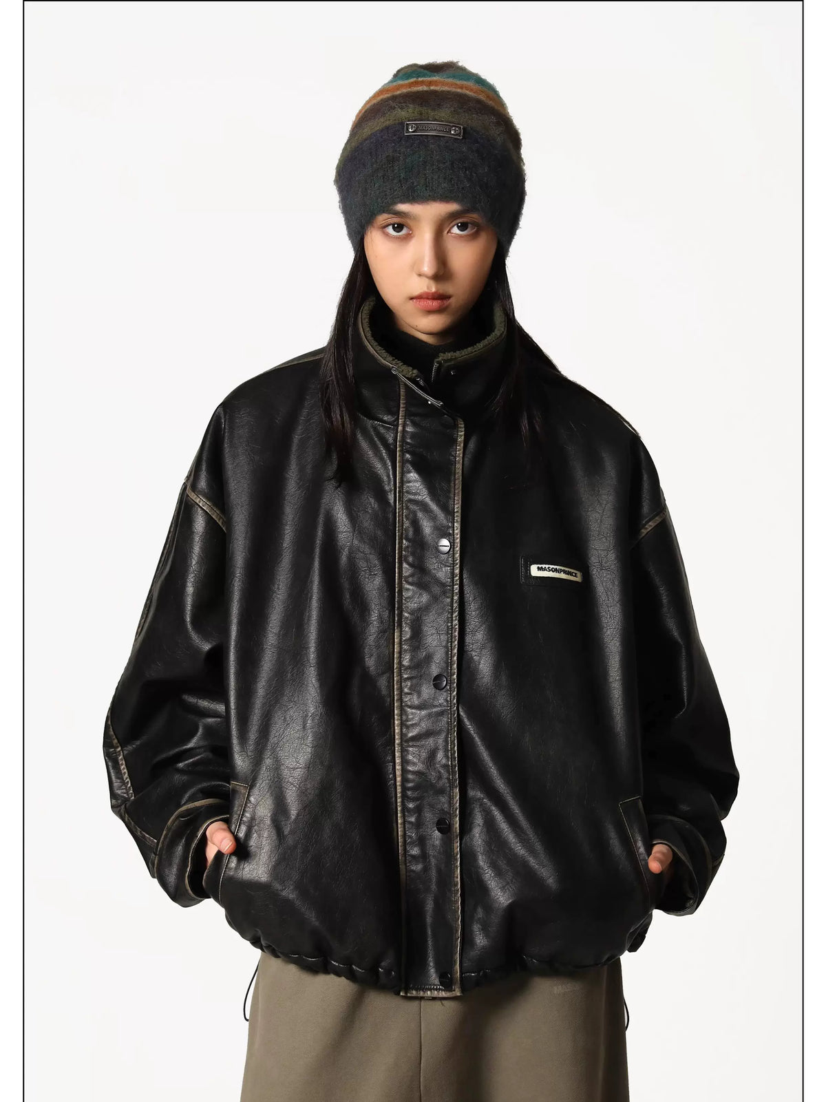 MASONPRINCE Distressed Faux Leather Shearling Jacket