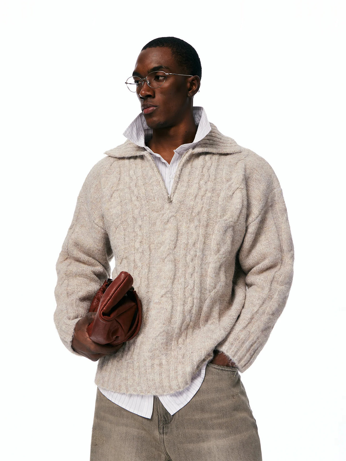 Men's Cable-Knit Half-Zip Sweater product photo