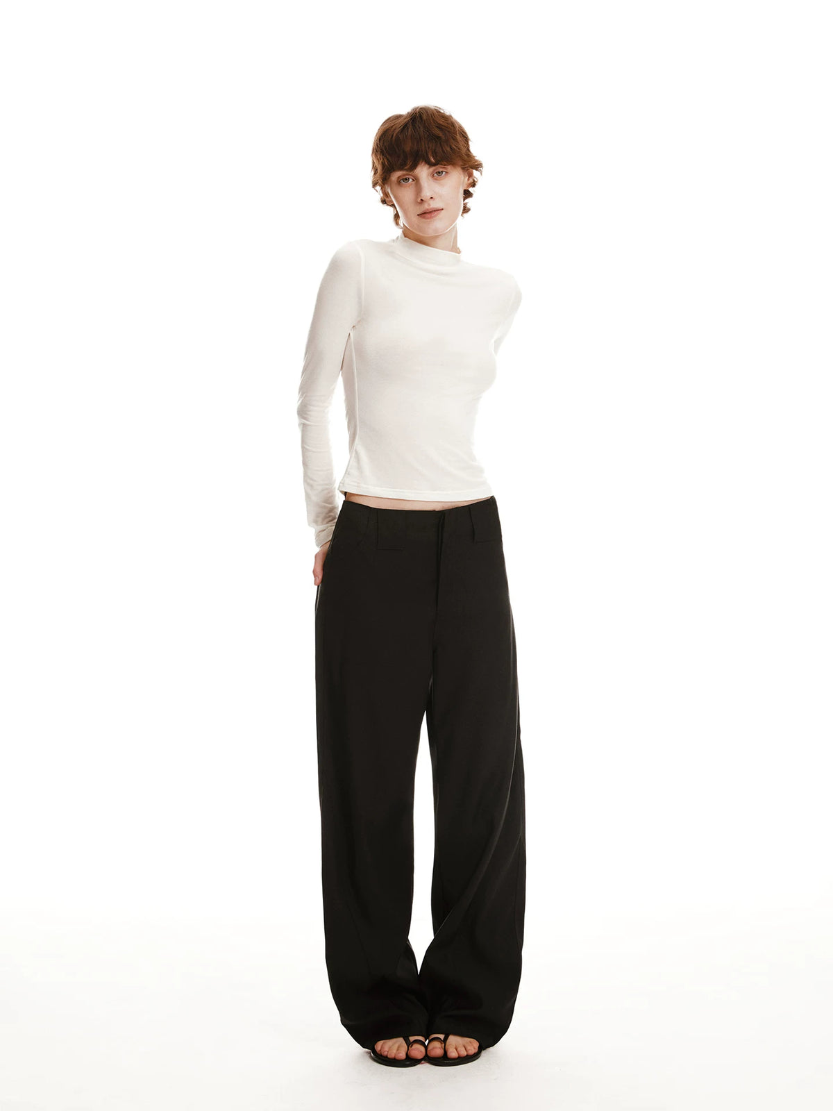 Open-Back Cowl Neck Lyocell-Wool Top - 360 view 1